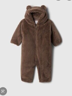GAP Baby Brown Plush Hooded Infant Jumpsuit